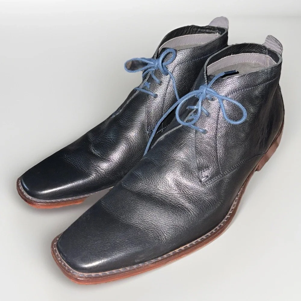 TED BAKER Ashcroft 4 Men's Chukka‎ Boots Size 12 Black Leather Square Toe Shoes